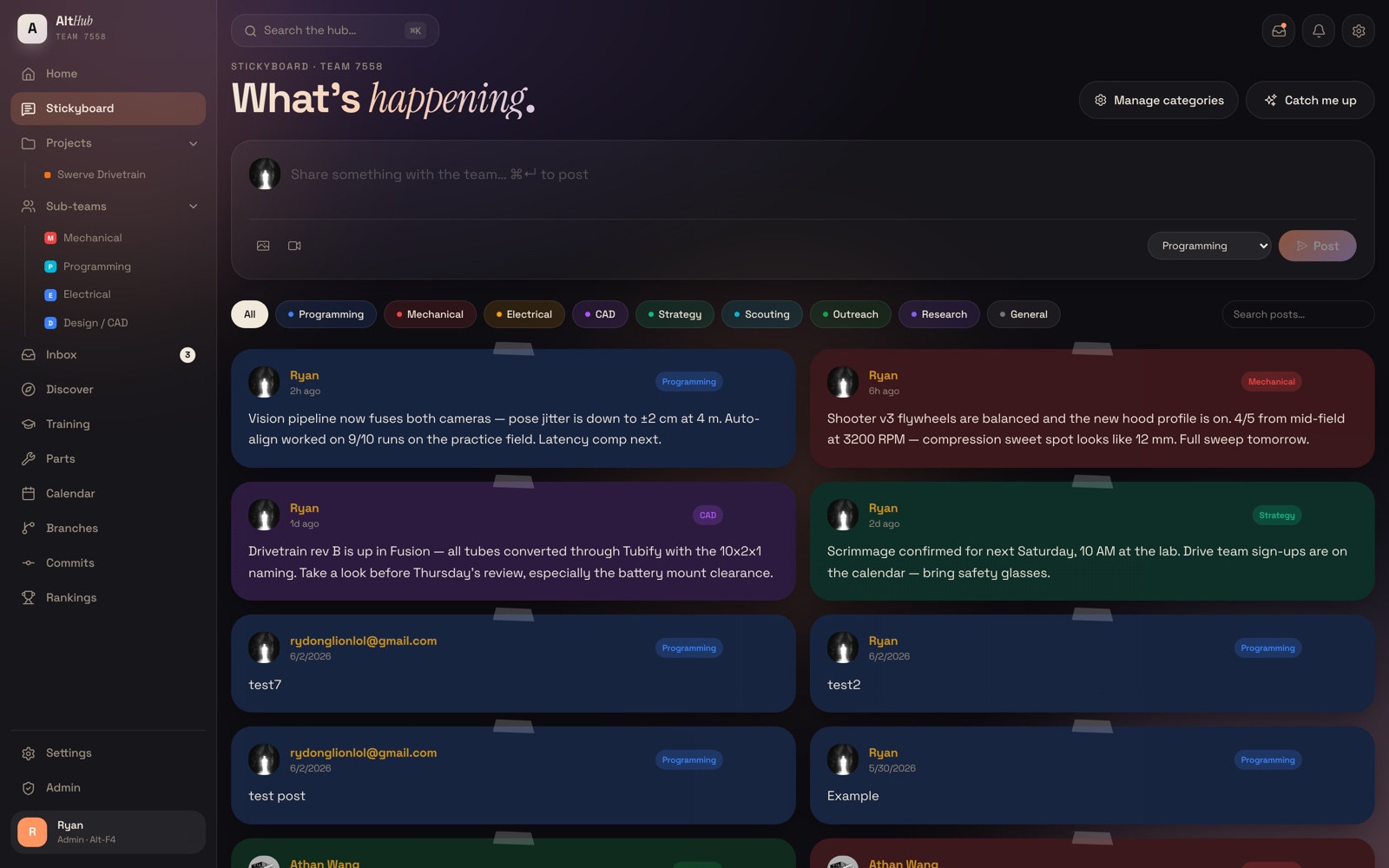Stickyboard team feed